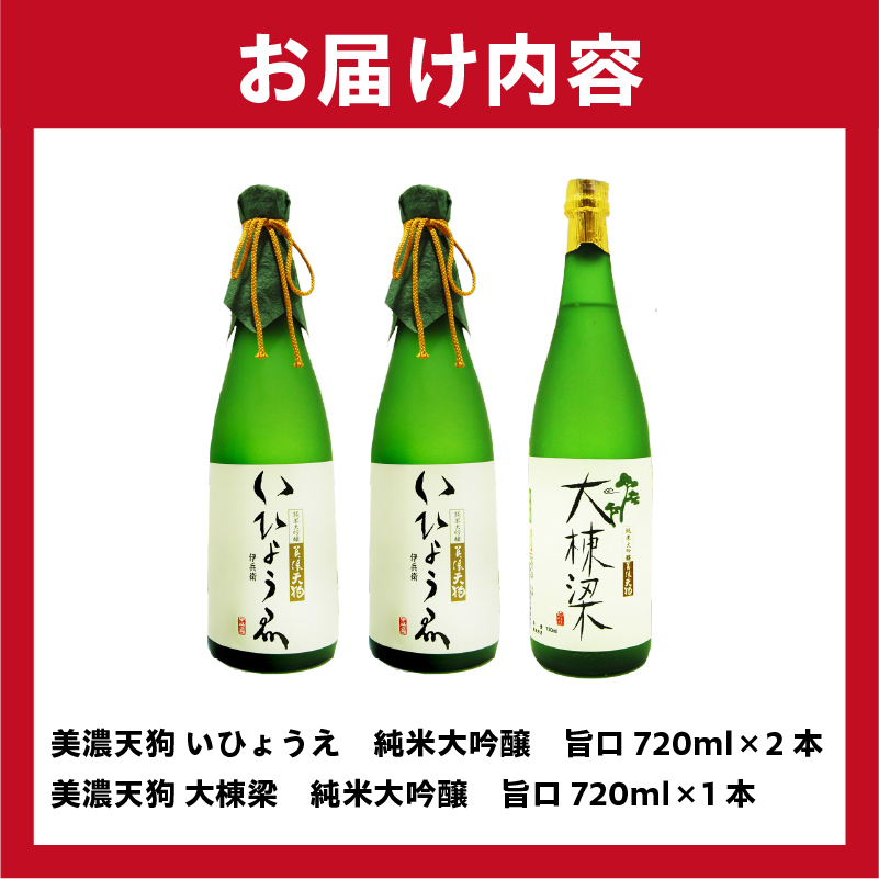 日本酒　美濃天狗 いひょうえ 純米大吟醸（720ml×２本）・ 美濃天狗 大棟梁 純米大吟醸（720ml×１本）計３本セット【0026-006】
