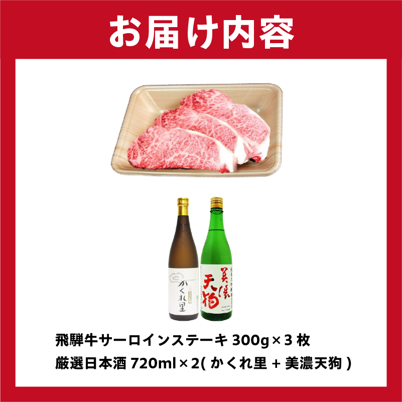 5-1　飛騨牛サーロインステーキ300g×3枚　+　厳選日本酒720ml×2本【0026-042】