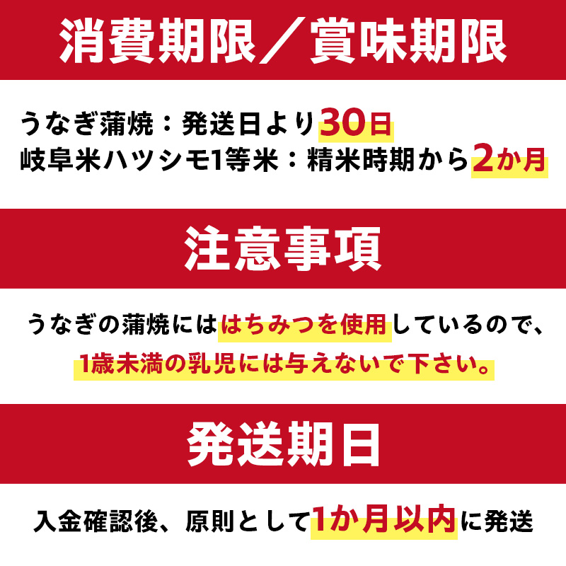 「炭かおる地焼き　うなぎ蒲焼（たれ付）3尾」と「2025年産米　岐阜米ハツシモ1等米5kg」【0021-014】