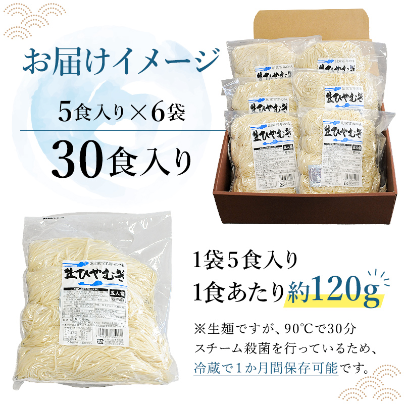 創業明治３３年の老舗製麺所が作る「生ひやむぎ」30食（5食入り×６袋）【0064-001】