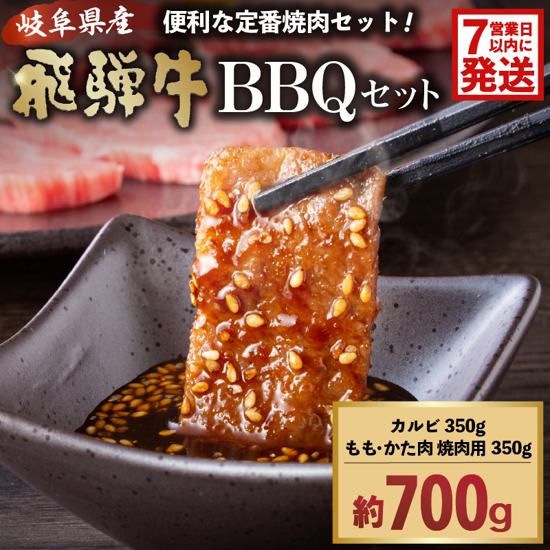 飛騨牛BBQセット（カルビ350g、もも・かた肉 焼き肉用350g）【0016-022-1w】