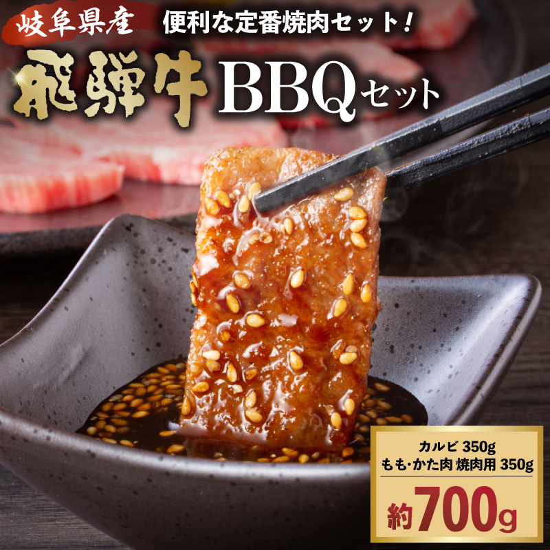 飛騨牛BBQセット（カルビ350g、もも・かた肉 焼き肉用350g）【0016-022】