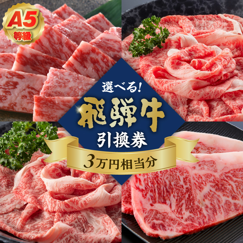 A5等級　選べる飛騨牛引換券　3万円相当分【0016-085】