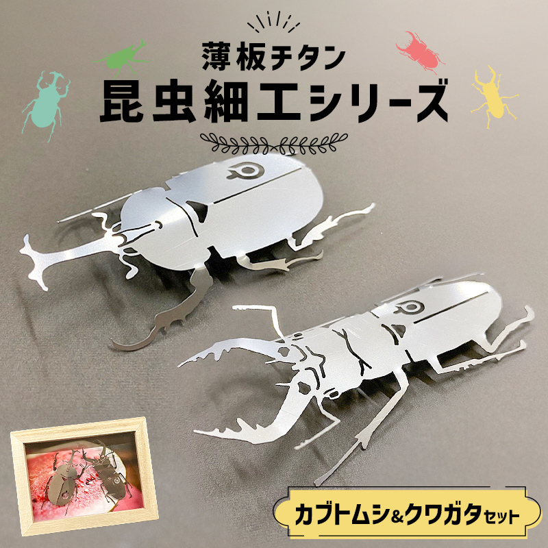 薄板チタン昆虫細工シリーズ（クワガタ＆カブトムシ セット） 【0067-013】