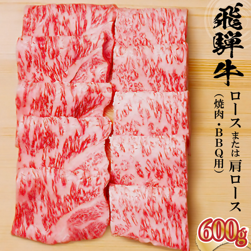 飛騨牛 ロースまたは肩ロース 600g (焼肉・BBQ用)【0091-007】