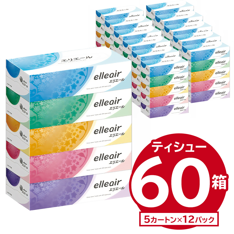 エリエールティシュー　180W5P×12パック | 箱 ボックス ティッシュ ペーパー 【0095-009】