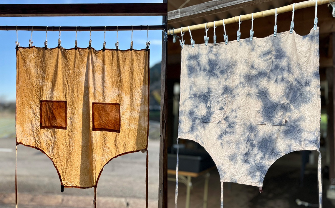 エプロンの柿渋染め体験