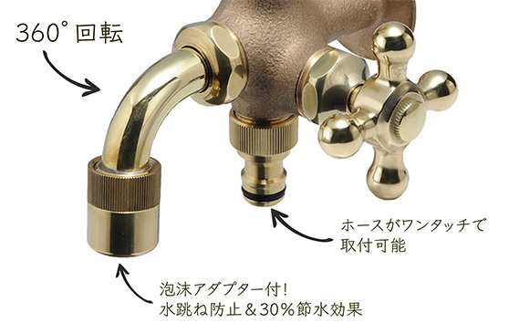 二口万能胴長水栓（スズメ・鋳肌）