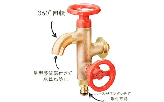 二口横水栓ウォーターワークス（レッドハンドル・鋳肌）