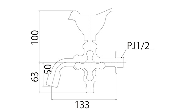 二口万能胴長水栓（スズメ・鋳肌）