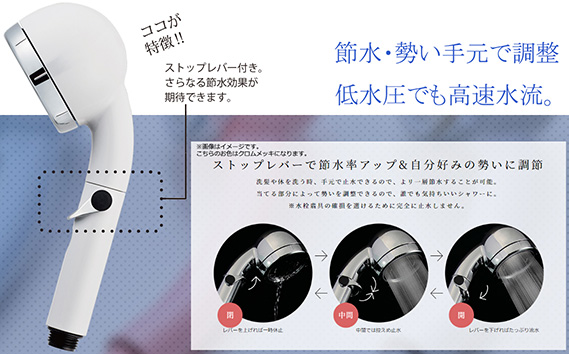 シャワーヘッド　天音 あまね　ストップレバー付　【ホワイト】