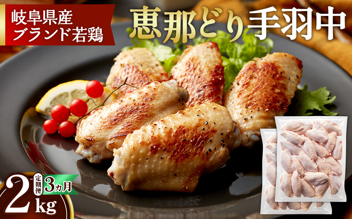 【毎月定期便（3ヵ月）】恵那どり　手羽中　冷凍　バラ凍【2kg】