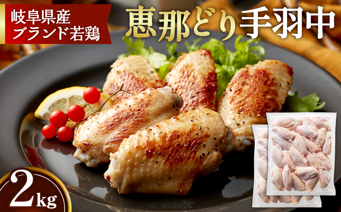 冷凍　恵那どり　手羽中　バラ凍　2kg