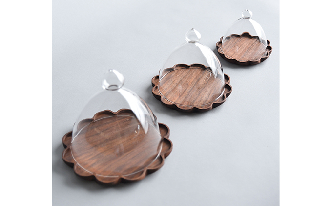 【YARN】かろやかなガラスドームとウォールナットのトレー【L 単品】 ※離島への配送不可
