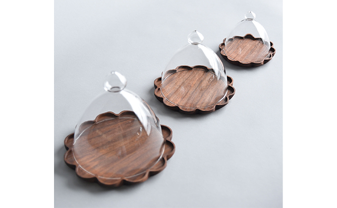 【YARN】かろやかなガラスドームとウォールナットのトレー【S 単品】 ※離島への配送不可