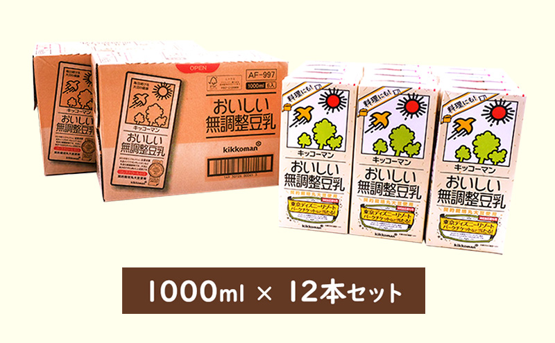 無調整豆乳 1000ml 12本(2ケース)｜セット キッコーマン 豆乳 無調整 紙パック 1L ソイミルク 植物性ミルク 常温 常温保存 飲み物 飲料 ドリンク コレステロール ゼロ 健康 美容 1000 岐阜 瑞穂市 ※離島への配送不可