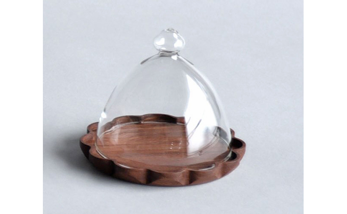 【YARN】かろやかなガラスドームとウォールナットのトレー【S 単品】 ※離島への配送不可