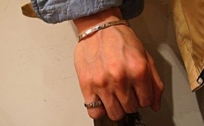 シルバー950バングルブレスレットK18スター付きメンズサイズ ※離島への配送不可