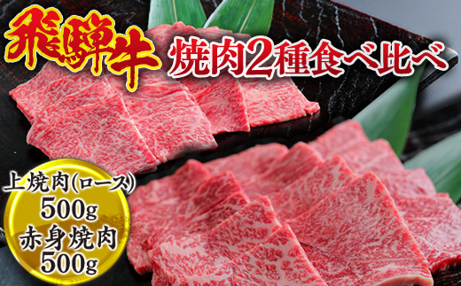 飛騨牛　焼肉2種食べ比べ （上焼肉（ロース）500g、赤身焼肉500g） ※離島への配送不可