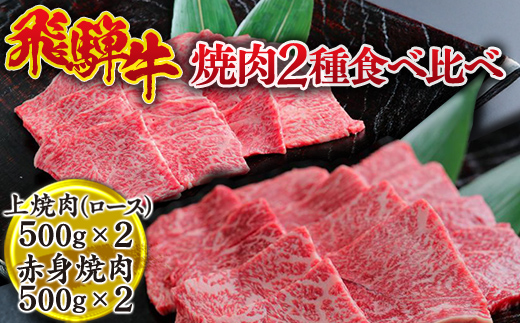 飛騨牛　焼肉2種食べ比べ （上焼肉（ロース）500g×2、赤身焼肉500g×2） ※離島への配送不可
