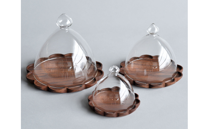 【YARN】かろやかなガラスドームとウォールナットのトレー【L 単品】 ※離島への配送不可