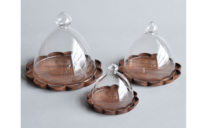 【YARN】かろやかなガラスドームとウォールナットのトレー【S 単品】 ※離島への配送不可