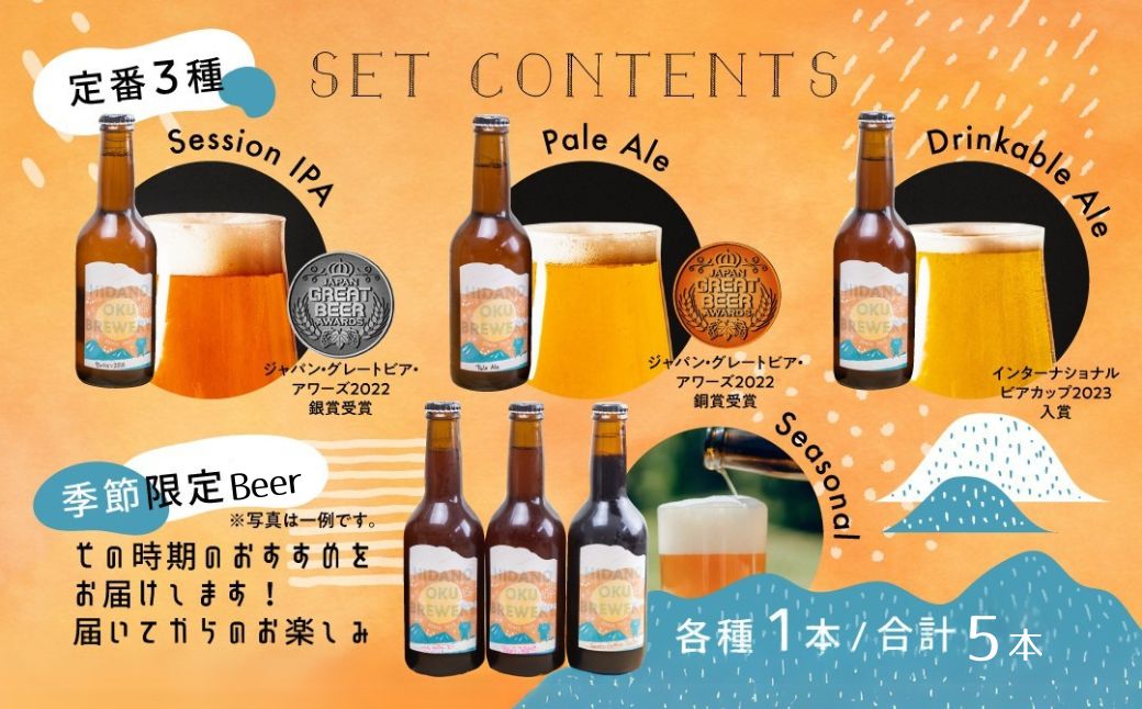 クラフトビール 飲み比べ 5本 セット 地ビール 受賞 飛騨 季節 限定 ヒダノオクブルワリー[Q2947]