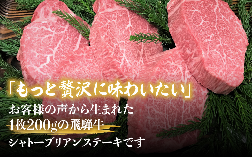 【定期便】飛騨牛5等級のヒレ肉・シャトーブリアンステーキ 200g×10枚×2回定期便 合計2kg 古里精肉店[Q821]