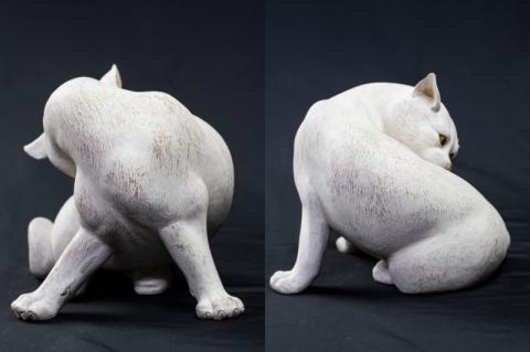 一木造り彫刻 白猫 伝統工芸 工芸品 木彫り 彫刻 木製 職人 像 置物[Q703]