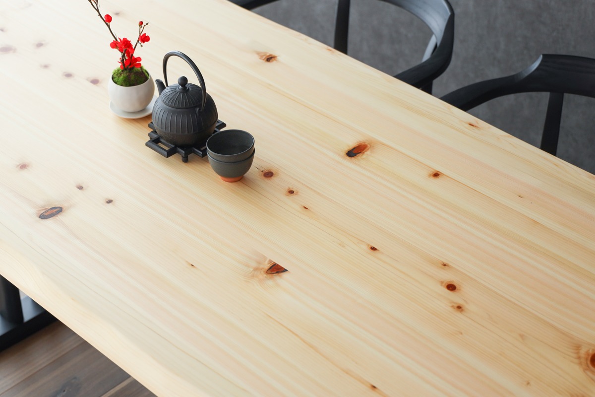 桧然 W150テーブル木脚 飛騨の家具 イバタインテリア 品番：TT-HS11(N)＋TF-W ダイニングテーブル 国産 飛騨の家具 桧 [Q1233_w150]