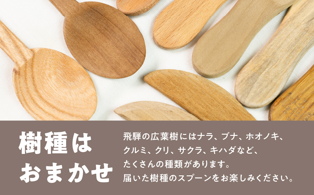 飛騨の広葉樹 カトラリーキット 大スプーン 1セット 訳あり 樹種おまかせ ウッドスプーン 木製スプーン カトラリー FabCafe Hida