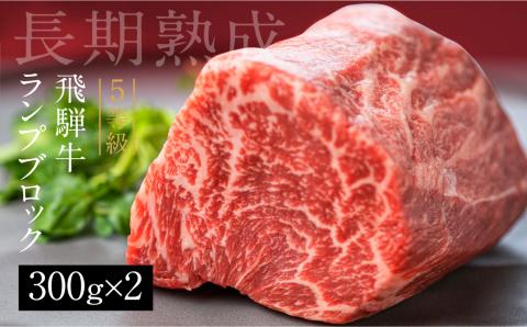 飛騨牛 5等級 ランプブロック 300g×2 600g 和牛 国産 黒毛和牛 塊肉 ステーキ 赤身 希少部位 バーベキュー BBQ アウトドア ローストビーフ 古里精肉店謹製[Q1952]