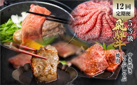 定期便 全12回 飛騨牛 5等級 しゃぶしゃぶ すき焼き 焼肉 お楽しみ定期便 12ヵ月 ロース もも うで 食べ比べ 国産牛 国産 牛肉 肉 厳選 熟成 肉の沖村[Q1206]