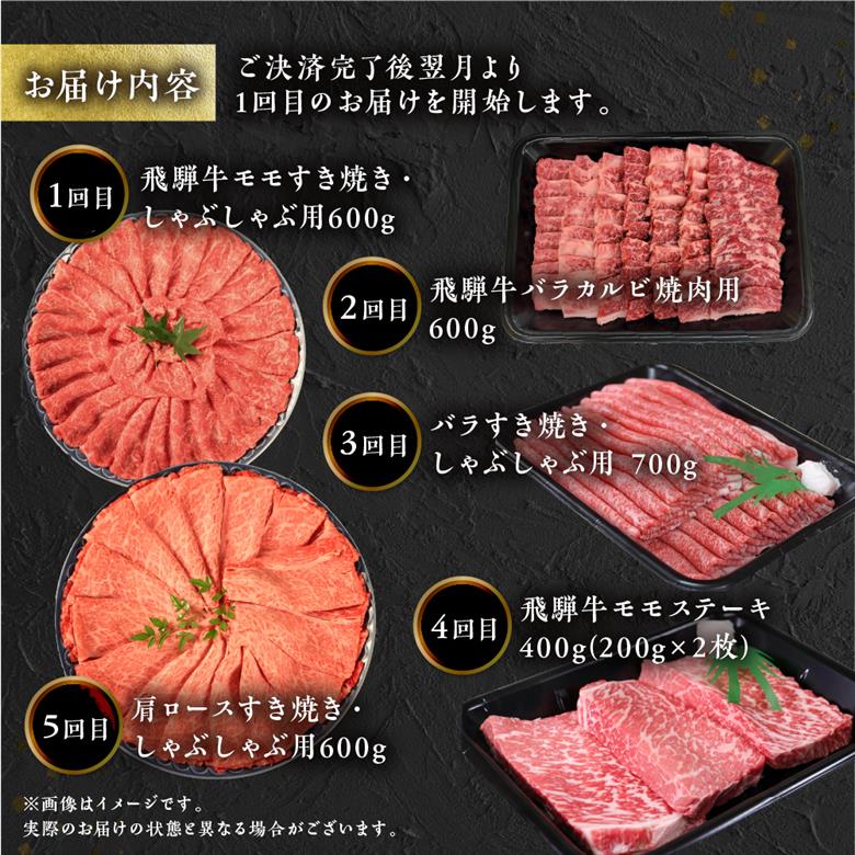 【定期便・発送時期が選べる】A5 飛騨牛 5回 定期便 計 2.9kg 5ヶ月 食べ比べ A5等級 5等級 a5 牛肉 肉 和牛 国産牛 黒毛和牛 焼肉 すき焼き しゃぶしゃぶ ステーキ 赤身 霜降り お楽しみ トキノ屋食品 本巣市 [mt668]