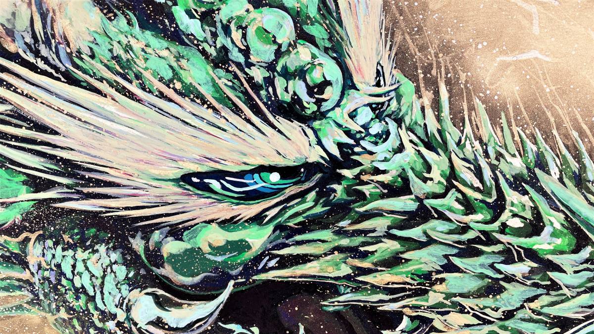 現代水墨画家 絵師白道「虹龍レインボードラゴン」｜絵画 アート インテリア 手描き 一筆 龍 日本画 現代アート ハンドメイド作品 水墨画 かっこいい 作品 縁起 風水 芸術 [mt1668]