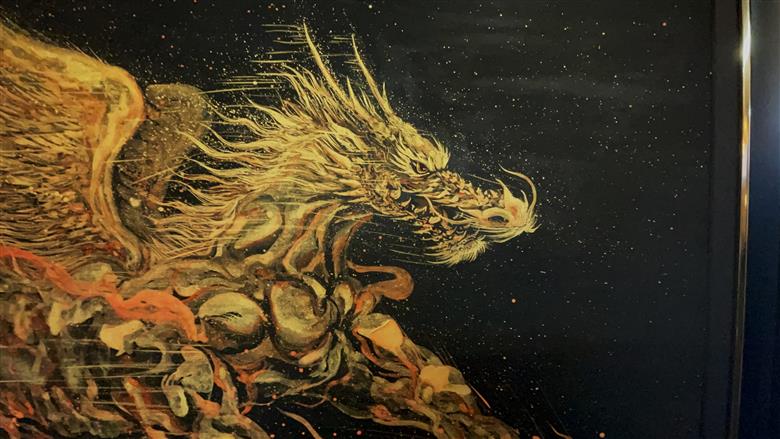 現代水墨画家　絵師白道　「火の龍馬」 絵画 アート インテリア 手描き 一筆 龍 日本画 現代アート ハンドメイド作品 水墨画 かっこいい 作品 縁起 風水 芸術 2026年 午年 うま 馬 干支 [mt2167]