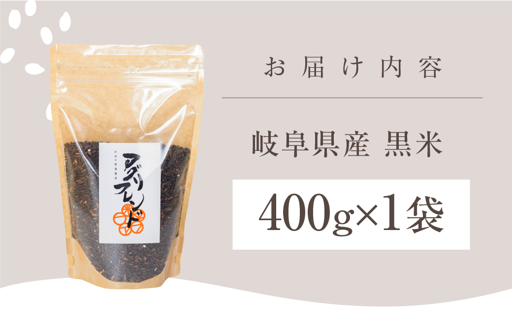 黒米 400g 米 こめ ごはん 健康 古代米 岐阜県産 本巣市 お米 美容 健康 おにぎり 弁当 おいしい 旨味 ぷちぷち 和食 アグリフレンドホリグチ 5000円
