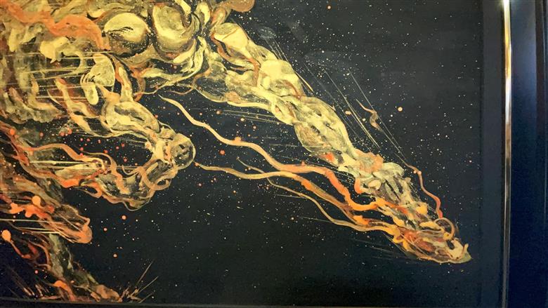 現代水墨画家　絵師白道　「火の龍馬」 絵画 アート インテリア 手描き 一筆 龍 日本画 現代アート ハンドメイド作品 水墨画 かっこいい 作品 縁起 風水 芸術 2026年 午年 うま 馬 干支 [mt2167]