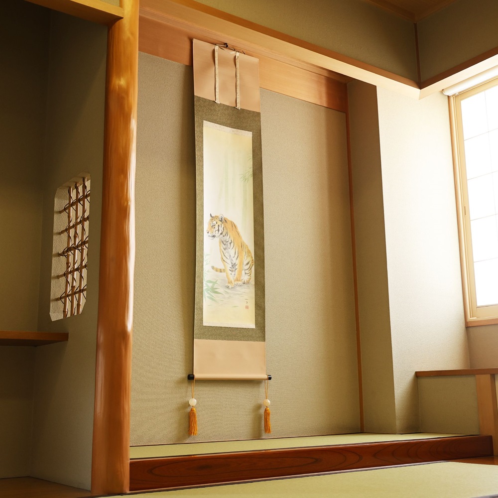 掛け軸「竹林虎」白木加葉 半切立 掛軸 [1220]