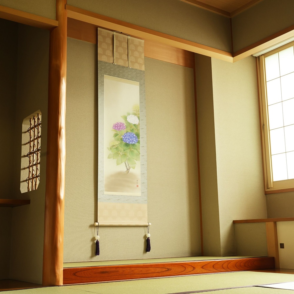 掛け軸「紫陽花」鈴木優莉 尺五立 掛軸 [1228]