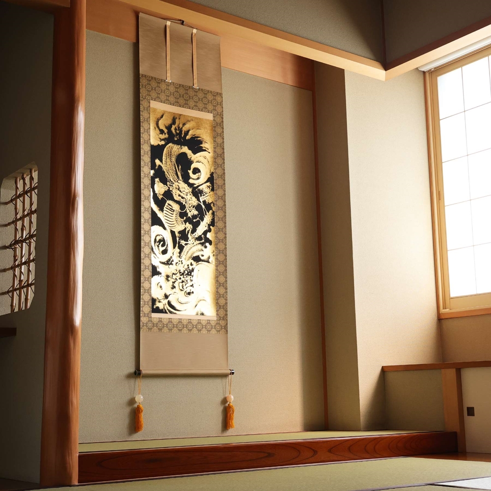 掛け軸「本金押箔開運金龍」奥田久志 尺五立 サイズ：190×54.5cm 掛け軸 年中掛け 常用 [1456]