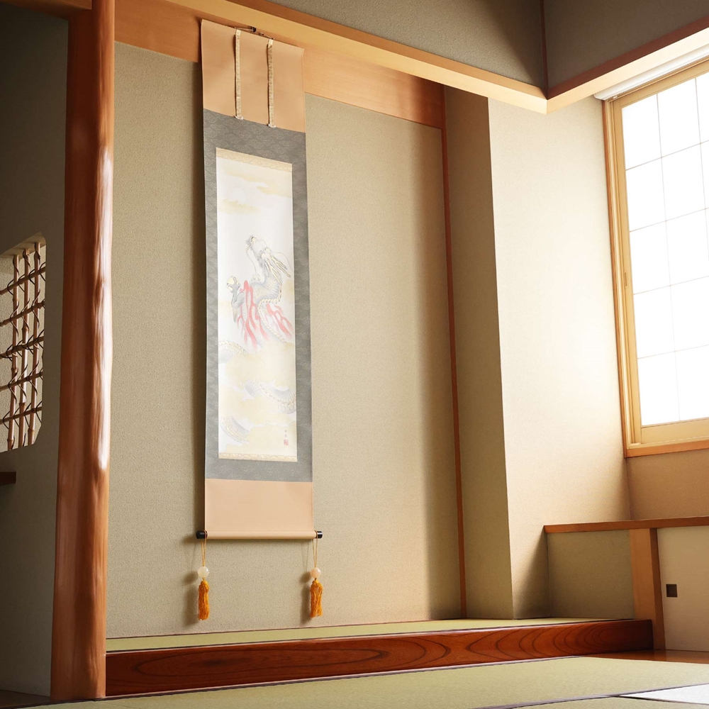 掛け軸「開運昇龍」白木由希 半切立 サイズ：190×47cm 掛け軸 年中掛け 常用 [1457]
