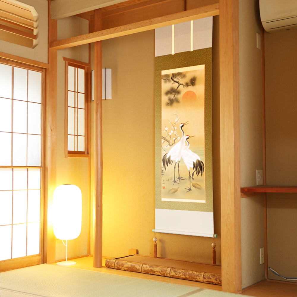 掛け軸「松竹梅鶴亀」浅野寿峰 尺五立 サイズ：190×54.5cm 掛け軸 年中掛け 常用 [1455]