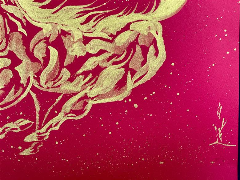 現代水墨画家 絵師白道「丙午　龍馬」赤ゴールド｜絵画 アート インテリア 手描き 一筆 龍 日本画 現代アート ハンドメイド作品 水墨画 かっこいい 作品 縁起 風水 芸術 2026年 午年 うま 馬 干支 [mt2125]