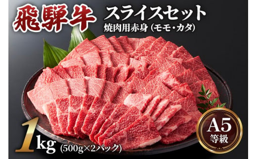 焼肉などに最適な飛騨牛スライスセット [A5等級] 飛騨牛赤身肉焼肉用 1kg (500g×2パック)『モモ・カタ肉』[0165]