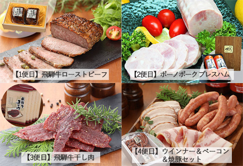 【毎月定期便 12回】飛騨味職人「おさだ食品 定期便」牛肉 飛騨牛 贈答 ギフト 毎月配送 セット ハム ビーフジャーキー ウインナー ベーコン ローストビーフ【57-A】