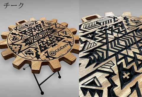 【チーク】サイドテーブル　シグナム（1台）（幅 430mm×奥行 430mm×高さ 380mm）机 テーブル 彫刻 キャンプ 軽量 天然木【GGCrew】【93-2【2】】