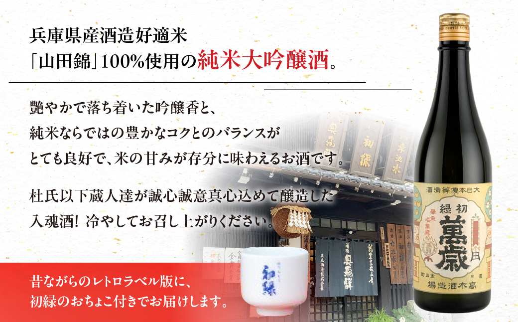 初緑 純米大吟醸 720ml（レトロラベルB）おちょこ付 日本酒 お酒 贈答 ギフト 酒 お酒 大吟醸 奥飛騨酒造 下呂市【16-13】