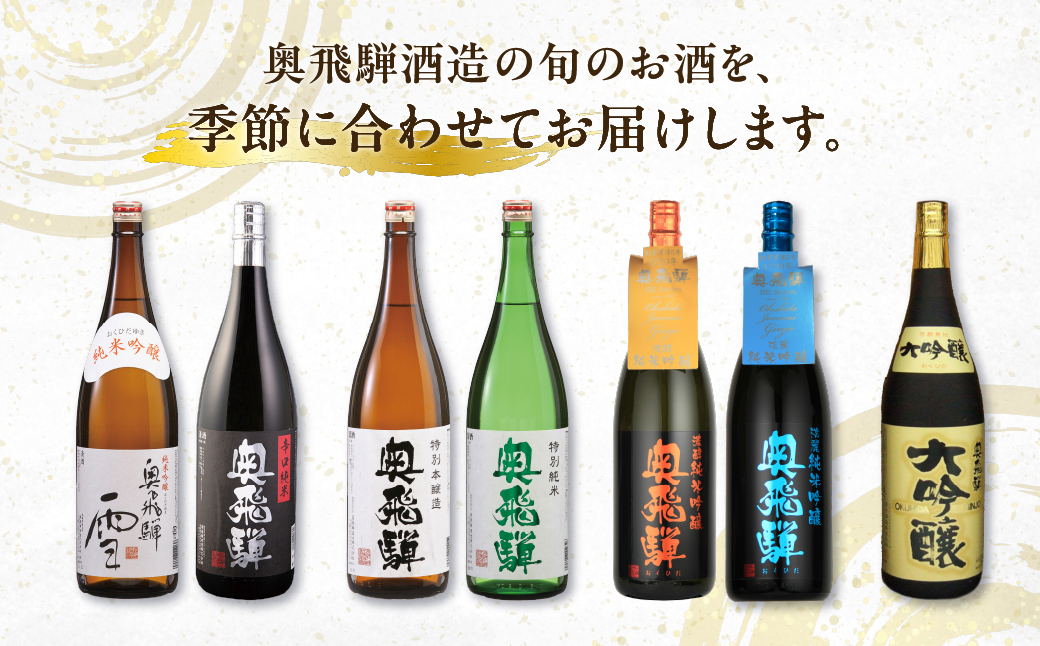 【定期便 4回】奥飛騨酒造 一升瓶コース（年4回 計7本） 1.8L 定期 毎月 酒 一升 奥飛騨酒造 おすすめ 下呂市 期間限定 日本酒 4ヶ月【16-C】 一升瓶コース（年4回 計7本）