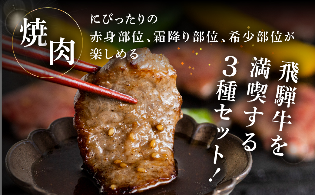【冷凍】菊の井 飛騨牛焼肉三種盛り（カルビ、モモ、トモサンカク　各200g）牛肉 国産 【70-25】